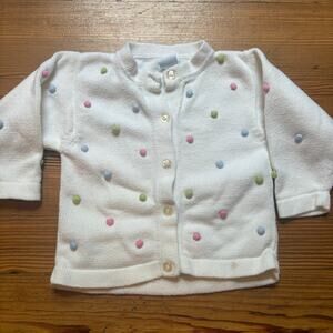 Rags Land vintage white knit pom pom button cardigan sweater‎ SIZE 3